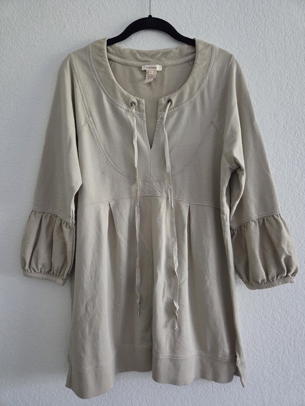 Sundance‎ 100% Cotton Sweatshirt French Terry Large Tan Drawstring Tunic